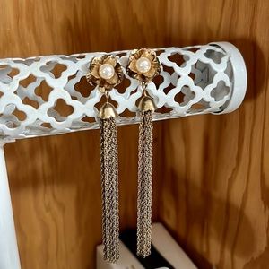 Golden/Copper Pearl Flower Earrings w/ Dangling Chains